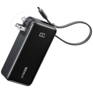 Anker Power Bank (10,000mAh, 30W, Built-In USB-C Cable) in Black - A1637H11-1