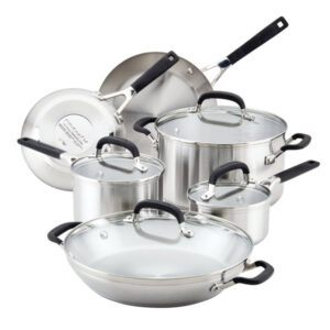 KitchenAid | Stainless Steel Cookware Induction Pots and Pans Set, 10-Piece, Brushed Stainless Steel