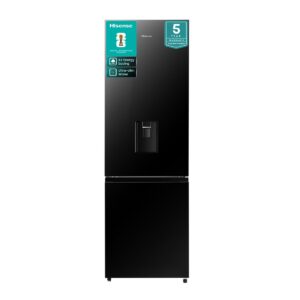 Hisense 347L Bottom Freezer Fridge with Water Dispenser - Black Glass